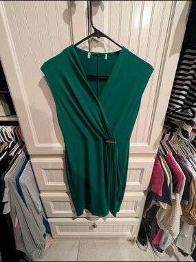 Michael Kors Emerald Green Faux-Wrap Midi Dress